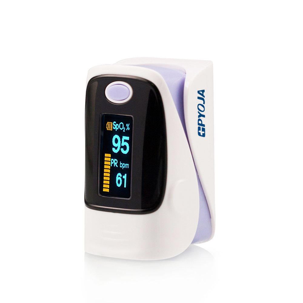 GPYOJA Fingertip Pulse Oximeter Oximetry Blood Oxygen Saturation Monitor，For Adult,with carrying case(Jet Black),lanyard,with Alarm setting,Sports use only,CE Approved (purple)