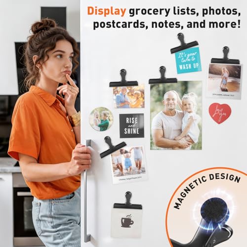 Image of HOUSE AGAIN Large Chip Clips Bag Clips, 6 Pack Strong Magnetic Bag Clip Silicone-Covered Edges No Scratch Airtight Seal, Stainless Steel Heavy Duty Food Clip for Fridge Kitchen Food Storage, Black