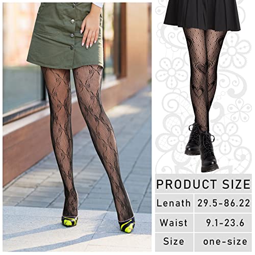 Zhanmai 4 Pair Heart Fishnet Tights for Women Lace Patterned Pantyhose3
