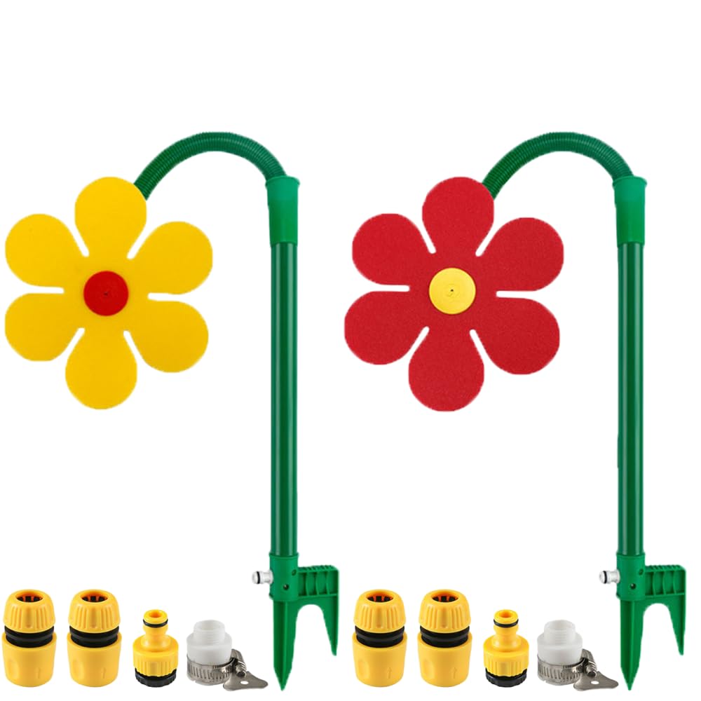 Crazy Daisy Sprinkler,360° Rotating Dancing Flower Water Sprinkler,Crazy Daisy Water Sprinkler for Yard Watering Dogs Kids Playing Red Yellow Garden Sprinklers (Yellow+Red)