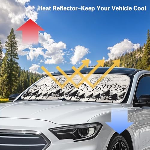 Image of Compass Peak Car Window Shades Foldable Automotive Interior Accessories for Sun Protection Heat and UV Rays that Keeps Vehicle Cool Universal Fit Most Cars Women Men