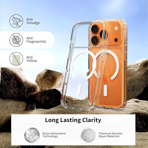 Image of VONZEE Transparent Clear Back Cover Case Compatible with iPhone 17 Pro Max, [Compatible with Magsafe][Anti-Yellowing][Military-Grade Protection] Shockproof Slim Magnetic Phone Case 6.9''|Transparent