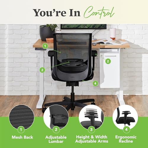 HON Convergence Ergonomic Office Chair, Breathable Back Support Mesh, Adjustable Arms, Computer Chair with Lumbar Support, Rolling Swivel Wheels, Comfortable Synchro-Tilt Recline, Fabric, Black - Thumbnail 4