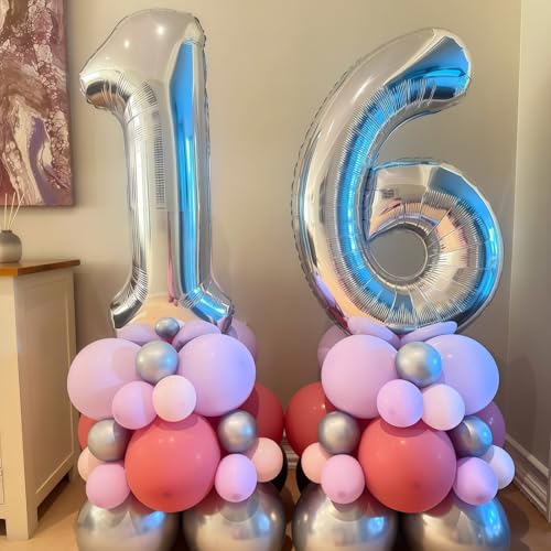 Image of 40 Balloons Silver, Giant Number 4 & 0 Helium Foil Balloon for Women 40th Birthday Decor, 40'' Self Inflating Mylar Number 40 Balloon for Man Anniversary Party Globos De Numeros Decorations Supplies