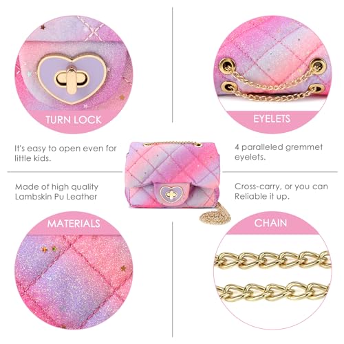Image of CMK Trendy Kids Kids Pretend Play Purse for Toddler Girls (Pink /Purple Rainbow Glitter)