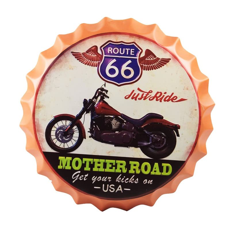 EAZYWAGON Metal Bottle Caps Wall Sign Plates - 14X14 Inches – Route 66 Mother road | Metal Sign Wall Hanging Bottle Cap for Home, Farmhouse, Bar & Cafe Decoration | Vintage & Retro Look Plaques