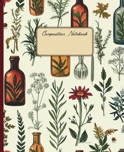 Composition Notebook: 110 College Ruled Pages with Vintage Red Botanical Aesthetic Illustration