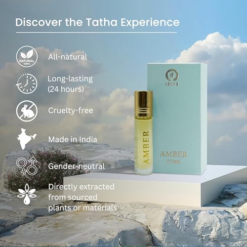 Image of Tatha Amber White Musk Attar 10 ml | Alcohol-Free Perfume Oil | Long Lasting Fragrance | Aged in Sandalwood | Unisex Ittar for Men & Women