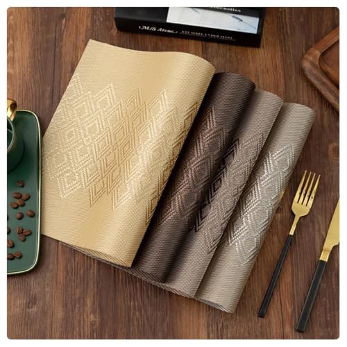 Image of Rectangular Heat Resistant Non-Slip Weave Placemat for Dining Table, Cleanable PVC Woven Dinner Mats | Low-Maintenance| Perfect for Home, Kitchen, Restaurant, Office (Ash Grey, Set of 4)
