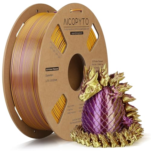 Image of 3D Printer Silk PLA Filament 1.75mm, Shiny Dual Color Gold Purple, Dimensional Accuracy + /- 0.02 mm, 1KG (2.1lbs) /Spool Easy to Print for Most FDM 3D Printers