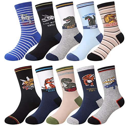 SeeyAN Boys Socks Kids Funny Cotton Novelty Crew Cartoon Space Dinosaur Crazy Socks 6 Pairs (10 Pairs Dinosaur 02, 3-5 Years)