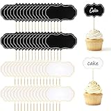 100 Piezas Banderas para Cupcakes,9x5,9 cm Banderas de Comida de Pizarra Marcadores de Queso,banderas de Palillo de Dientes,Etiquetas de Comida para Buffet para Decoraciones de Fiesta (Negro,Blanco)