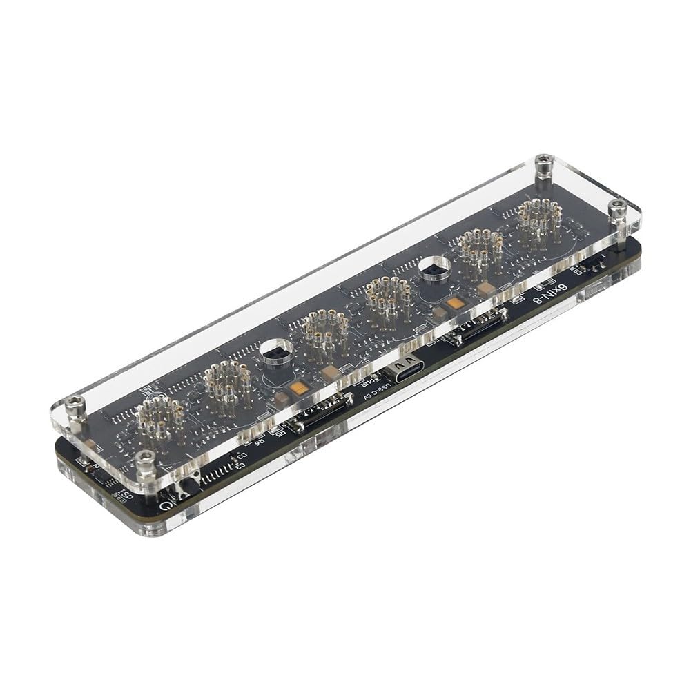 IN-8 Advanced Version Nixie Tube Clock Base with Colon Tube, Remote Control & LED Ambient Light, USB-C 5V, for 6-Digit Display, for IN-8 (NH-8) Tubes