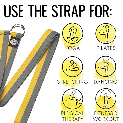 [Spring 2023] Teceum Yoga Strap – Cotton – 6 Ft 8 Ft 10 Ft (6+ Colors) – Adjustable Non-Slip Belt For Daily Yoga, Pilates, Stretching, Physical Therapy, Fitness & Home Workout – For All Levels #TOP6