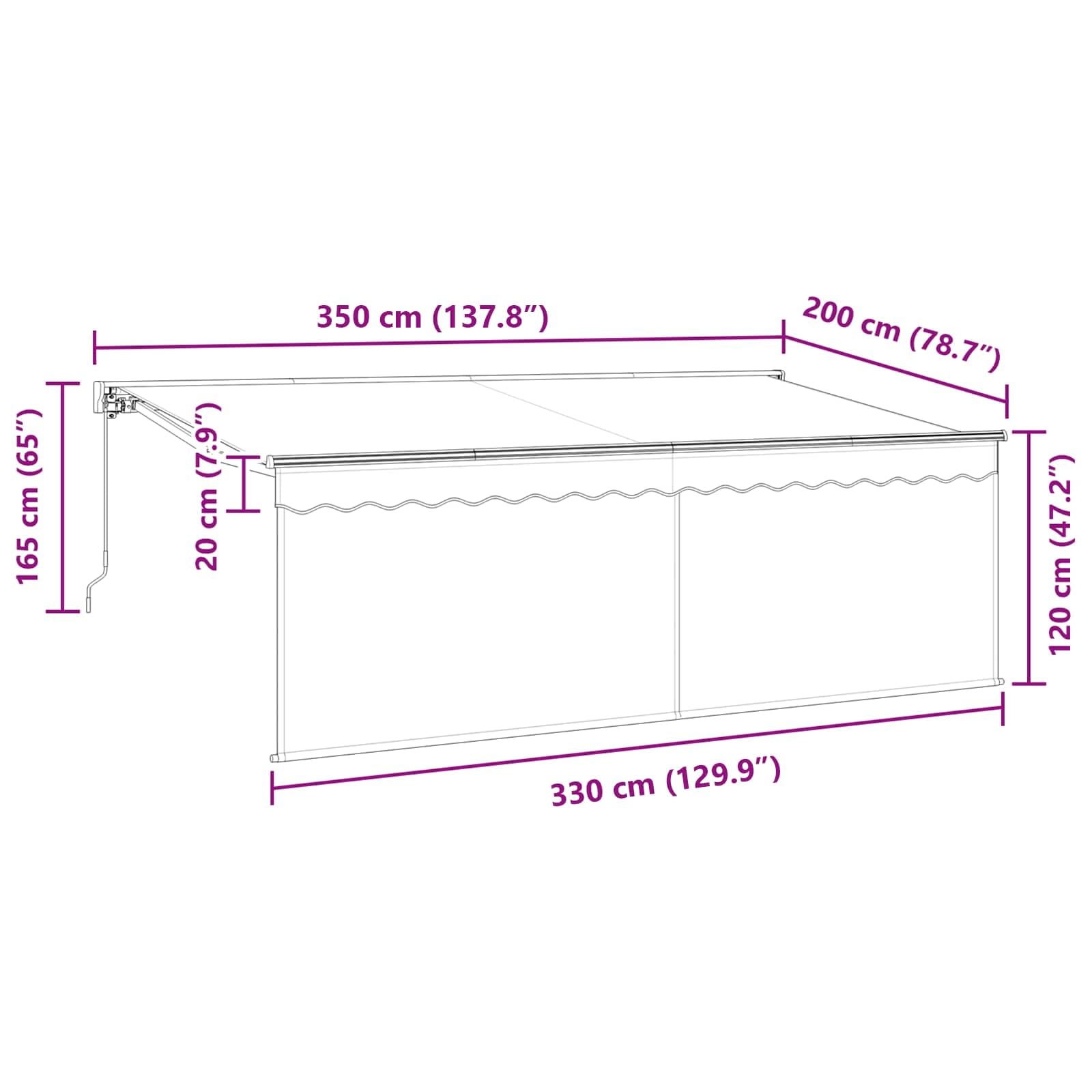 Auvent rétractable Bleu et Blanc 350 x 200 cm en Polyester et Aluminium, Store banne motorisé pour terrasse, Jardin, Balcon, Protection Pluie, ombrage, Brise Soleil et intimité extérieure
