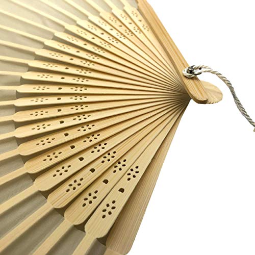 Image of Fabric Handheld Folding Hand Fan With a Tassel Grade A Bamboo Ribs for Women Girls Summer Party Event Favor Birthday Wedding Souvenir Gift (Ivory Beige)