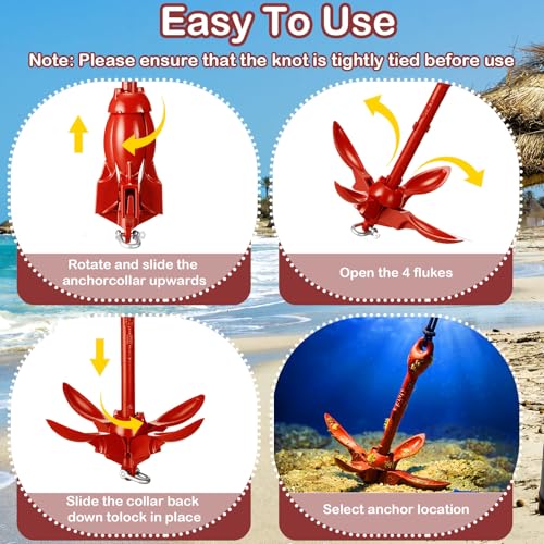 Image of Lounsweer 2 Pack 1.5 /3.5 lb Marine Kayak Anchor Kit Folding Grapnel Anchor Kit Boat Kayak Fishing Accessories for Small Boats Kayaks Canoe Paddle Boards