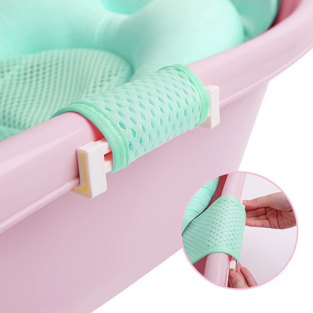 Baby Flotation Bath Cushion Infant Bath Seat Support Net Newborn Bathtub Mesh Pad with Pillow Baby Shower Lie Seat Toddler Bathing Shower Breathable Mat for 0-24 Months