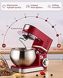 Küchenmaschine Knetmaschine 6L, 1000W Reduzierte Geräusche Knetmaschine mit Rührbesen, Knethaken, Schlagbesen, Spritzschutz, 6+P Geschwindigkeit mit Edelstahlschüssel Teigmaschin (Rot) - 9