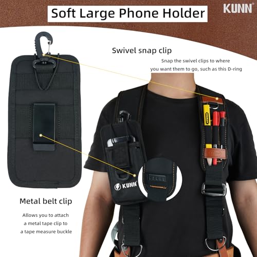 KUNN Leather Tool Belt Suspenders Construction Bag Suspenders Molded Air Channel Work Belt Suspender for Carpenter Electrician,Brown