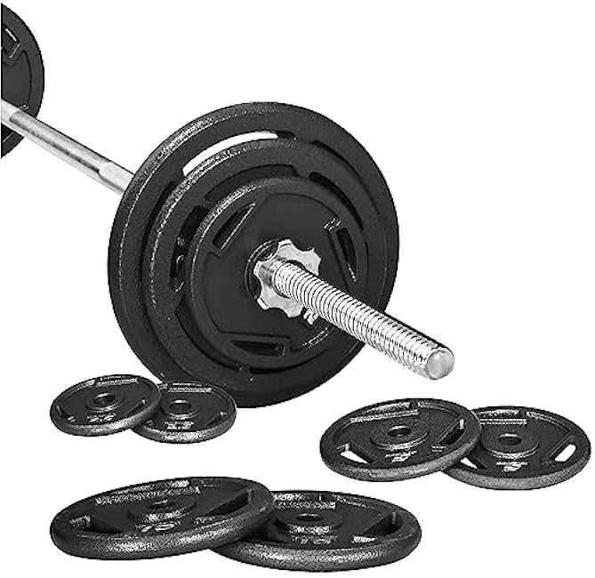 Cast Iron Standard Weight Plates Including 5FT Standard Barbell with Star Locks, 45-Pound Set (35 Pounds Plates + 10 Pounds Barbell), Multiple Packages
