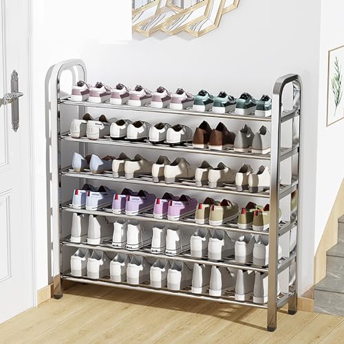 Étagère à chaussures en acier inoxydable 6 niveaux structure slimline