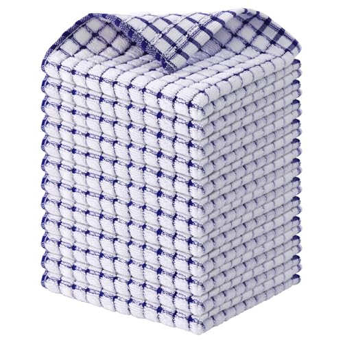 Kitinjoy Cotton 12 Pack Terry Kitchen Dish Cloths, Blue