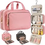 Sac de toilette de voyage pour les femmes – Organisateur de suspension étanche avec des compartiments multiples, convient aux articles de toilette et de maquillage de taille complète, Compact & Portable, essentiels de voyage (Moyen, rose)
