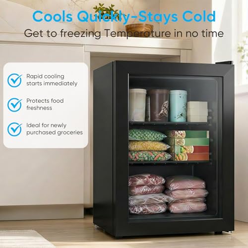 Image of TABU 3.0 Cu Ft Upright Freezer, Mini Freezer with Glass Door, Black | Freestanding,Energy Saving, 7 Adjustable Thermostat, Space-Saving, Low Noise, Compact Freezer with Removable Shelves