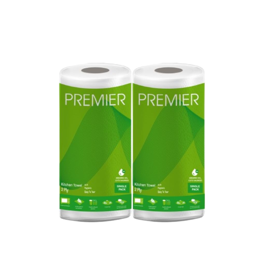 Premier Kitchen Towel Roll (Pack of 2)– 2-Ply, 60 Pulls, 21 x 21 cm – Super Absorbent, Disposable Paper Towel for Cleaning & Wiping-image-28