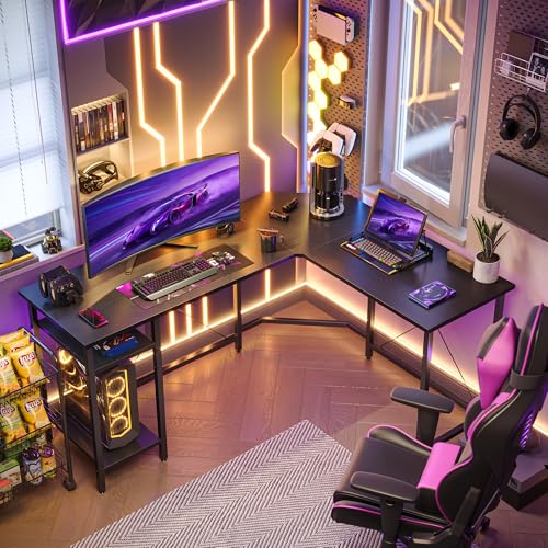 Image of CubiCubi L Shaped Desk, 59.1 Inch Reversible Corner Desk with Storage Shelves, Home Office Desk for Writing Gaming Study, Modern Black