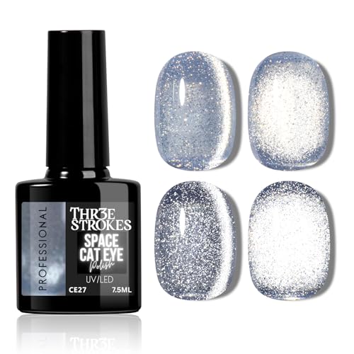 Image of THR3E STROKES 9D Glitter Cat Eye Gel Finish Magnetic Nail Polish Art Manicure DIY at Home Soak Off UV Gel 7.5ML (CE27, 7.5ML)