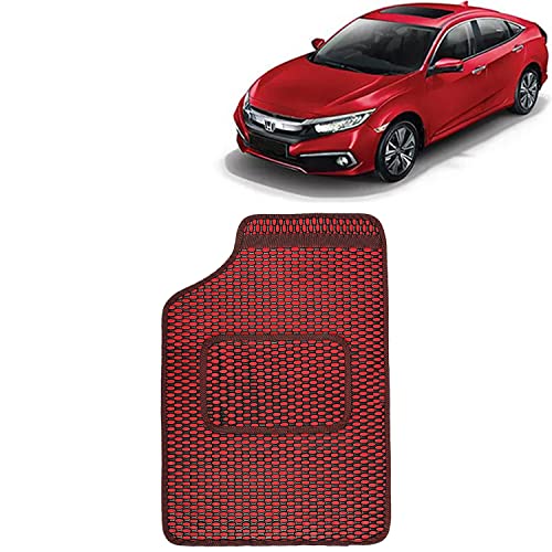 Image of Kingsway Dotted Design Car Floor Foot Mats Universal Fit for Honda Civic, Model Year : 2019 Onwards, Water and Dustproof, Color Red, Set of 5 Pieces