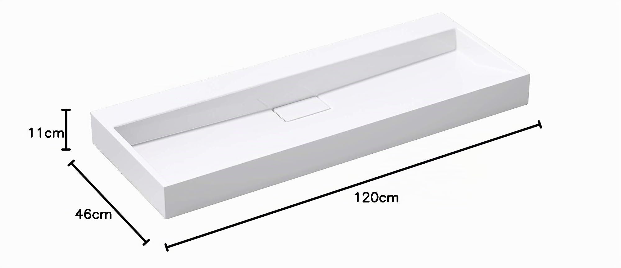 Mai & Mai Lavabo da Appoggio 120x46x11cm, Lavabo Bagno Sospeso Lavandino Bagno con Piletta di Scarico Lavabo da Minerale fuso senza Foro per Rubinetteria, Colossum19-1200OA