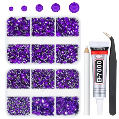 qiipii Mystique Purple Resin Crystal Rhinestones for Bedazzling Crafting Dark Purple Flatback Gems Stones 2mm-6mm Diamonds for Nails Face Eyes Makeup Tumblers Bottles Mugs DIY Crafts Clothes Shoes