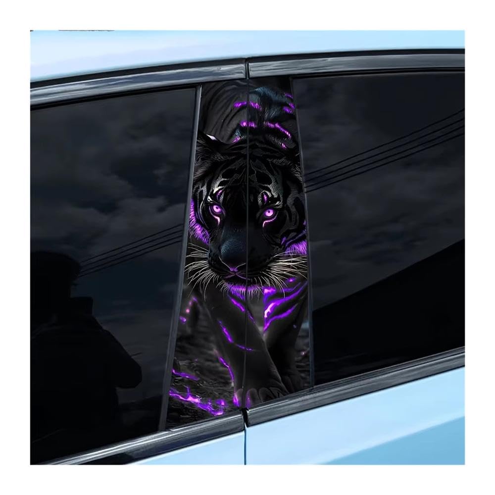Bertdcx One Color Car Stickers Luminous Tiger Pattern Door Post Stickers Self Adhesive Waterproof Semi Dumb Auto Parts