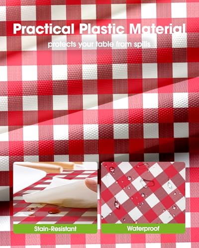 Image of Pureegg Plastic Table Cloth Disposable 10 Pack, 84'' Round Table Cloths, Party, Picnic, Decorative Gingham Tablecloths, Round, Black and White Checkered Cover, Leakproof & Sturdy, Black Plaid