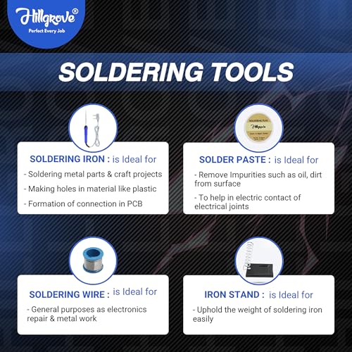 Image of Hillgrove HGCM1333M1 Electronic 11in1 Mobile Soldering Iron Equipment Tool Machine Combo Kit Set with Digital Multimeter 25 W Simple (Flat Tip)
