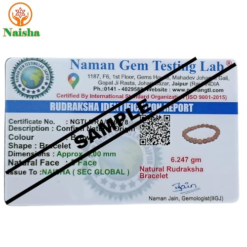 NAISHA Certified Original 5 Mukhi 8MM Rudraksha Bracelet, Stretch Bracelet, Authentic Genuine Natural Rudraksh for Man & Women with Lab Certificate.2