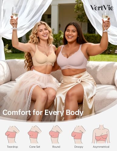 Image of Vertvie Jelly Bras for Women No Underwire Supportive | Seamless Wireless Bralette, Cool Breathable Mesh, Push Up Scalloped V-Neck, Full Coverage Tshirt Bra, Soft Comfortable