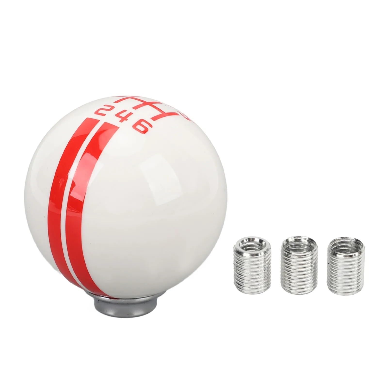 Jxewmtmc Red White For Mustang 1967-2018 6 Speed Car Racing Gear Shift Knob Head Round Ball With 3 Adapters Gear Stick Shift Cover(Red White)