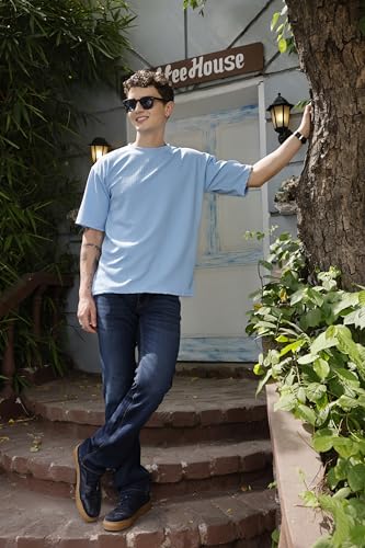Image of Zilcon Mens Solid Unique Design Tshirt for Men - Round Neck Loose Fit Drop Shoulder Polo Mens T-Shirt