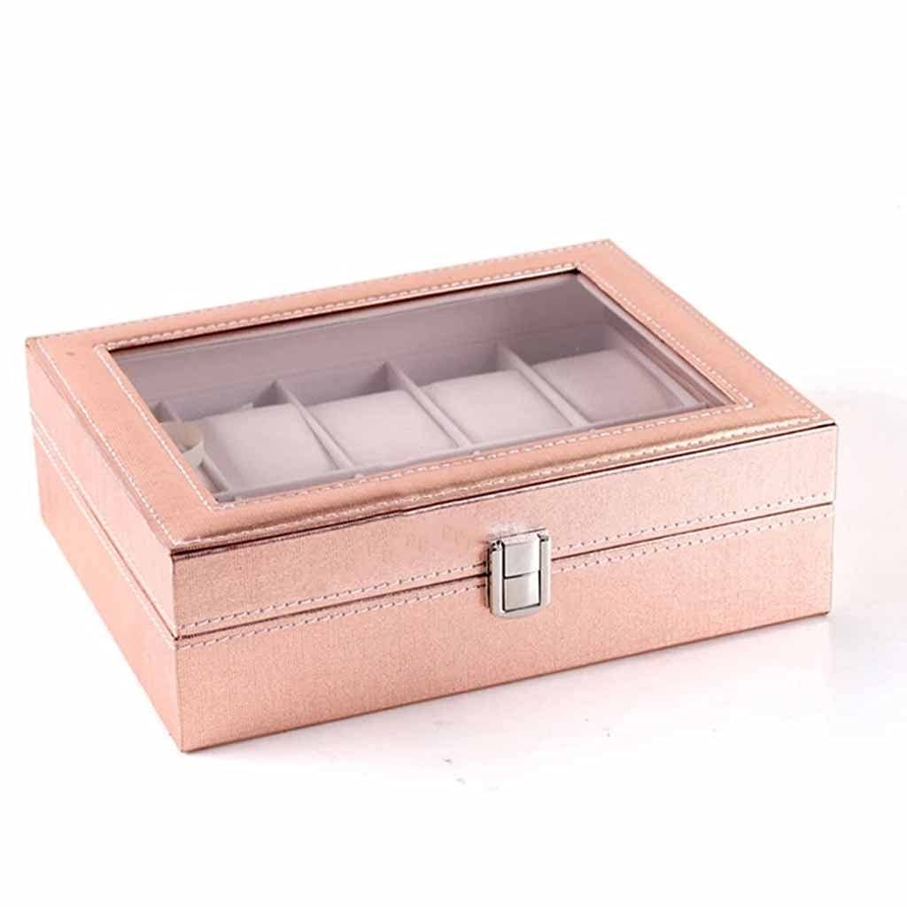 Boîte à montre rose en cuir PU pour femme | Coffret de rangement