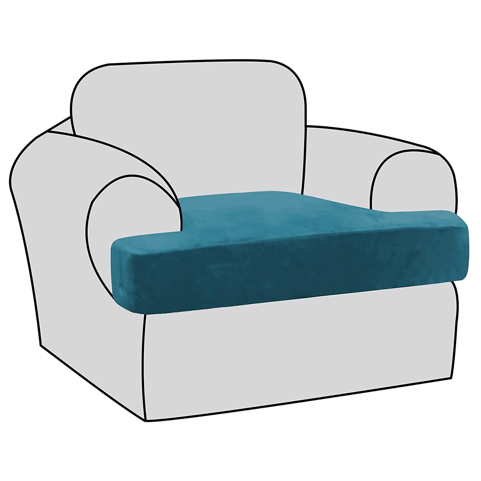 GEBIN Stretch Velvet T Cushion Sofa Slipcovers, Individually Sofa Cushion Covers for Cushion Couch Seat Cushion Covers, Sofa Seat Cushion Covers with Elastic Bands (Deep Teal,1 Seater/Chair)
