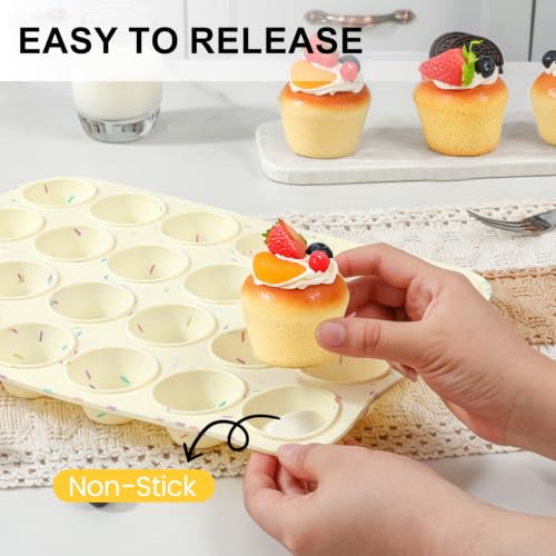 Image of Silicone Mini Muffin Pan for Baking, Cupcake Egg Bites Silicone Mold 24 Cup Mini Size, Oven Safe BPA Free