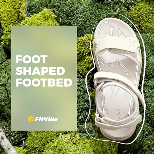 Image of FitVille Women's Orthopedic Wide Sandals Strappy Arch Support Flat Sandals for Plantar Fasciitis & Swollen Feet | Adjustable Ankle Strap