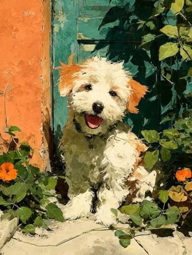 ペイントバイナンバー 犬 ナンバーペイント 花 塗り絵 手塗り デジタル DIY大人用 初心者向け 簡単 数字キットによる インテリア アクリル 水彩絵の具 数字による ハンドメイドクラフトアート クリエイティブウォールアート 用 家の装飾, ギフト 額縁