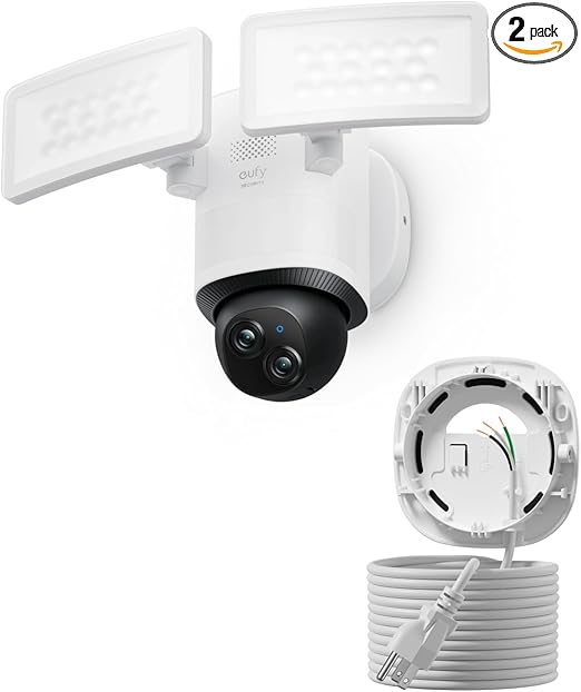 eufy Floodlight Camera E340 with AC Cable, Security Camera Outdoor, 360° PTZ, 24/7 Recording, 2.4G/5G Wi-Fi, 2000 LM, Motion Detection, Built-in Siren, Dual Cam, HB3 Compatible, No Monthly Fee