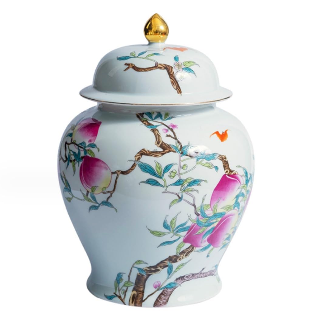 SBJKLYRN ceramic jar， Decorative Ginger Jars Ancient Chinese Porcelain Ceramic Temple Jar with Sealed Lids Home Kitchen Dining Temple Jar(12.5 * 18.5cm)