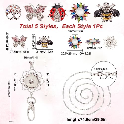 SUNNYCLUE 1 Box ID Badge Lanyard Cute Badges Holder Women Office Rhinestone Lanyards Butterfly Tree of Life Snap Buttons Charm Breakaway Lanyards Chain Necklace for ID Badge Holder Keys Teacher Nurse - Image 2